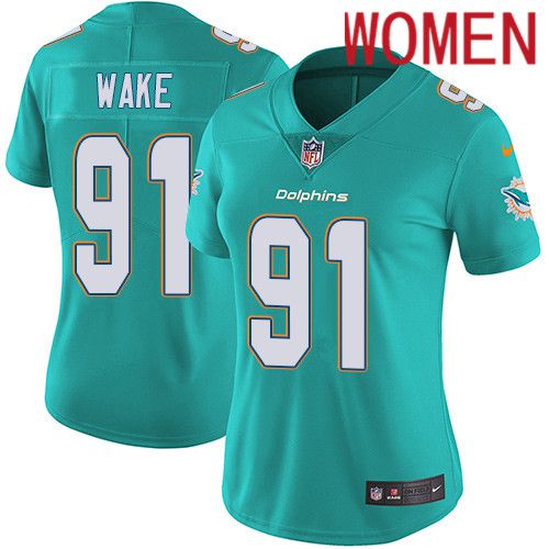 Women Miami Dolphins #91 Cameron Wake Nike Green Vapor Limited Rush NFL Jersey